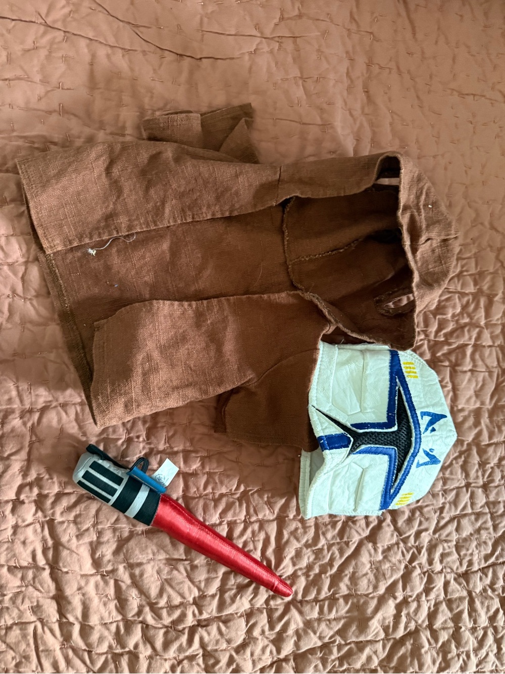 Build-A-Bear Brown Cloak with White & Blue Clone Helmet and Red Lighsaber